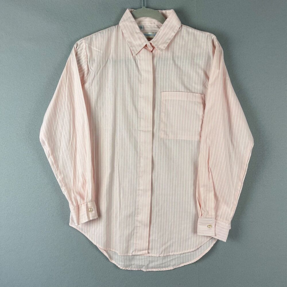 Vintage Panama Jill Top Womens Medium Pink Striped Button Front USA Made Classic
